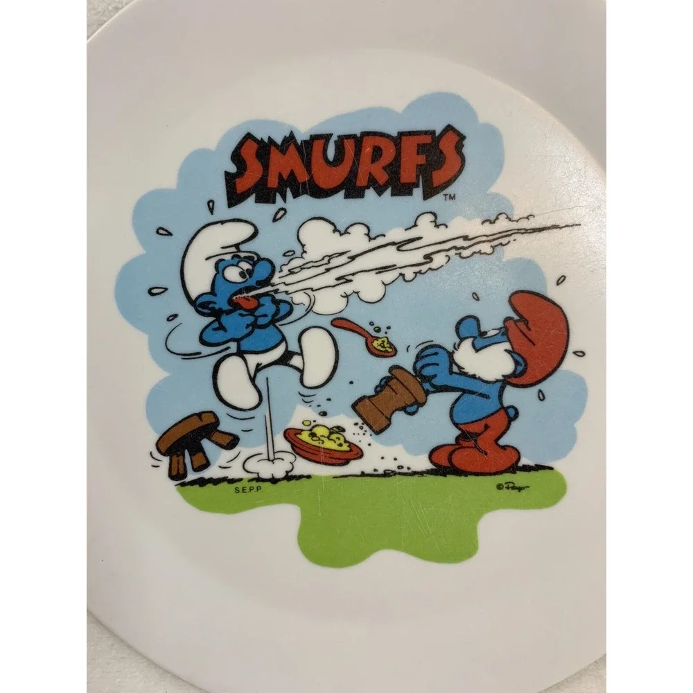 Vintage The Smurfs Melamine Child  Kids Toddler 8